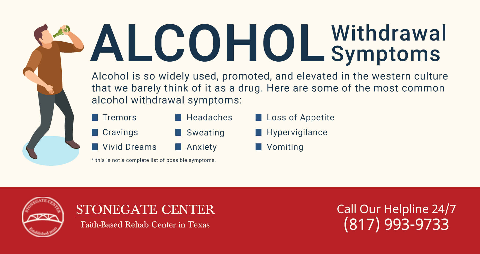 Stonegate Center Blog - Alcohol Withdrawal is More Dangerous Than Heroin Withdrawal - Alcohol Withdrawal Symptoms Infographics